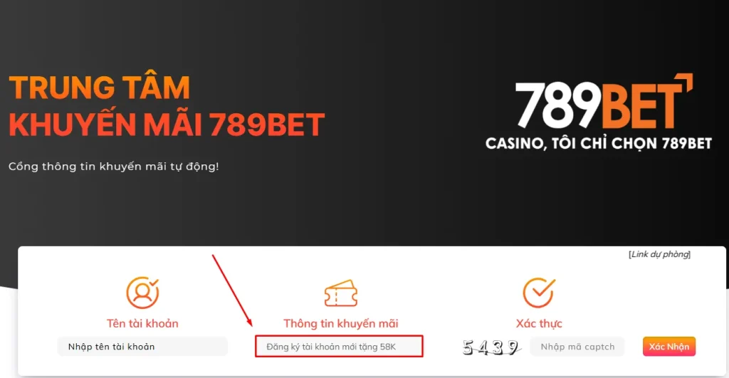 Trung tâm khuyến mãi để đăng ký chương trình nhận 58K miễn phí